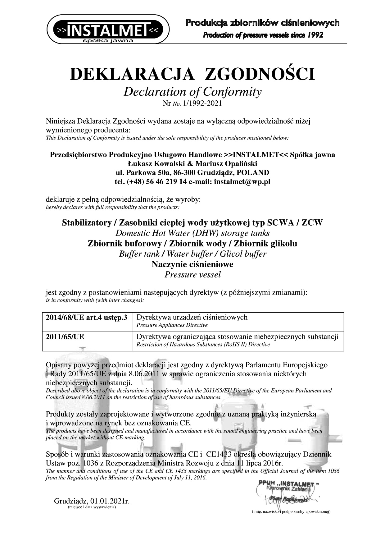 Declaration of confirmity 1992 - 2021